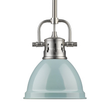 Golden 3604-M1L PW-SF - Wry Lighting Duncan 1-light 7in Rod Hung Pendant in Pewter and Seafoam shade